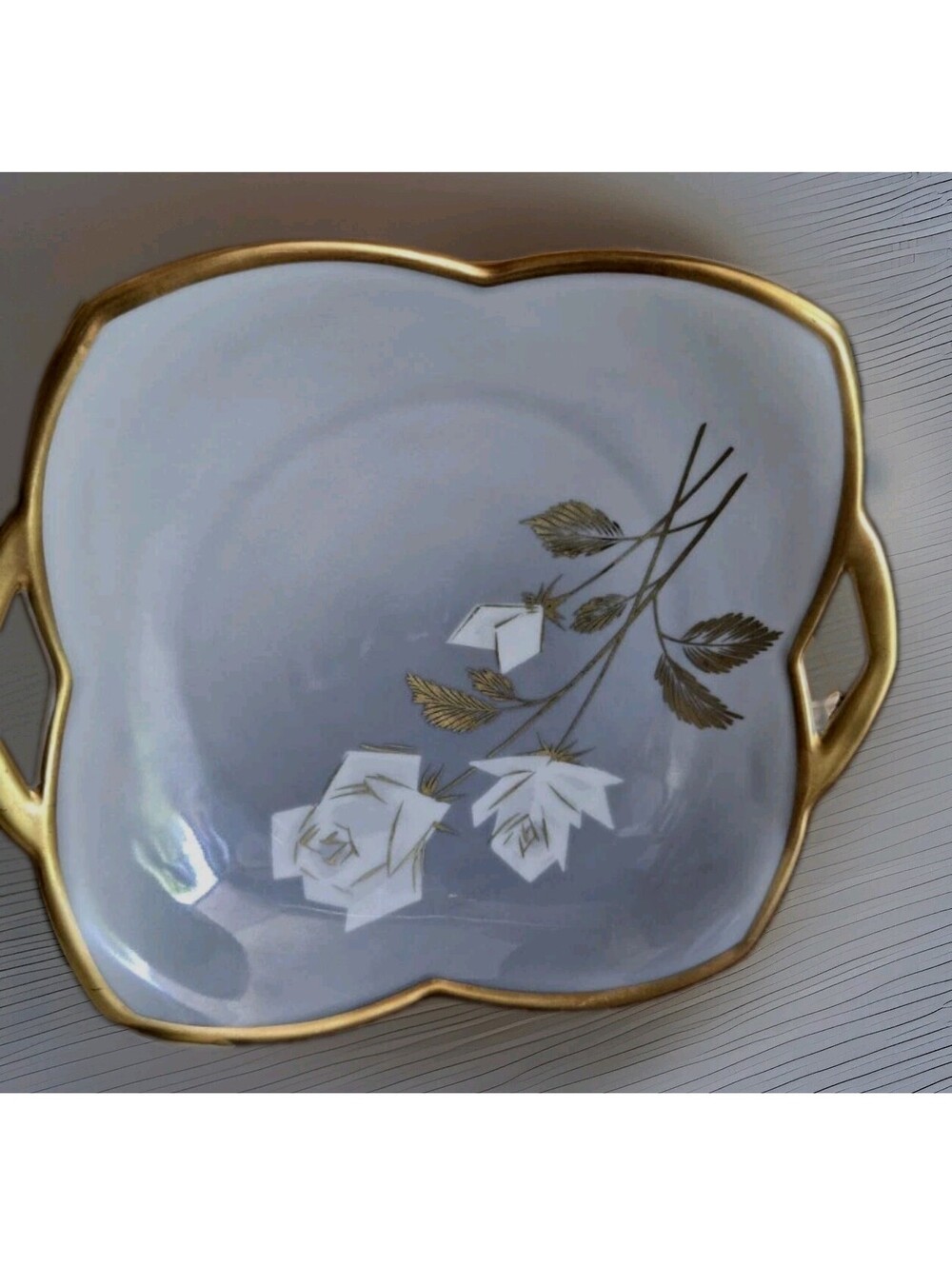 Alka Kunst Bavarian Serving Dish Plate Rosengarten Lin Pattern 8" Gold Handles